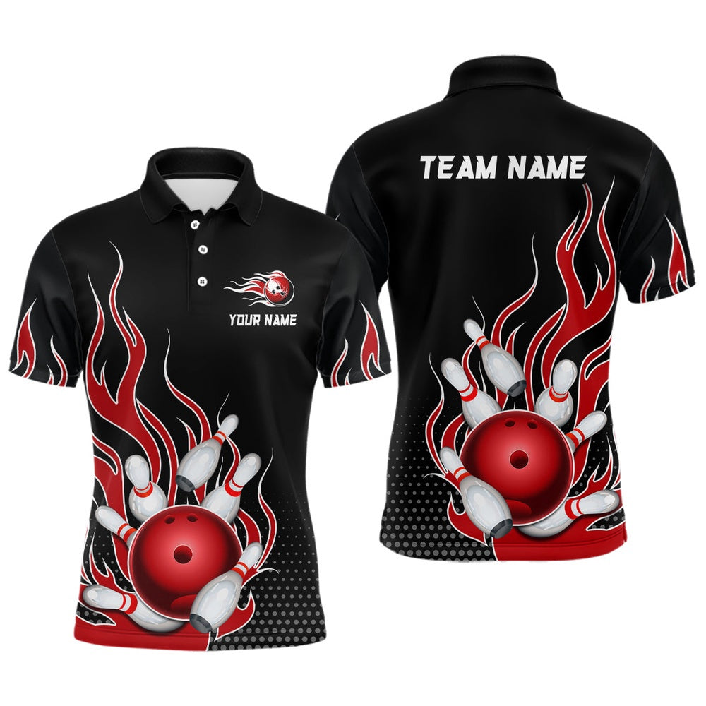 Custom Bowling Polo Shirts, Red Flame Bowling Polo Shirts For Men And Women Custom Bowling Team Jerseys Unisex