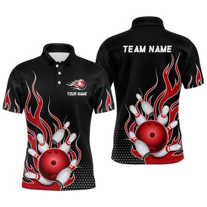 Custom Bowling Polo Shirts, Red Flame Bowling Polo Shirts For Men And Women Custom Bowling Team Jerseys Unisex