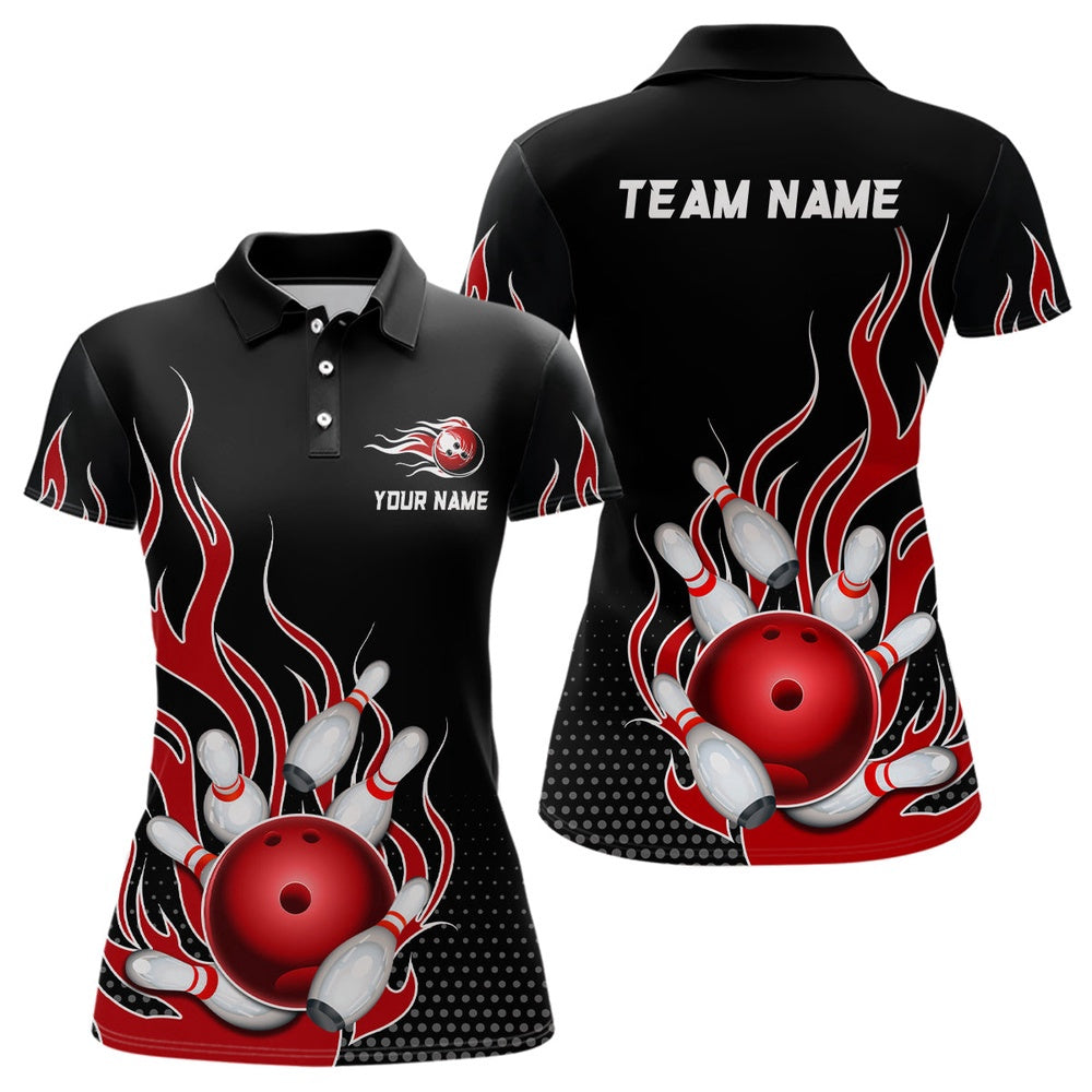 Custom Bowling Polo Shirts, Red Flame Bowling Polo Shirts For Men And Women Custom Bowling Team Jerseys Unisex