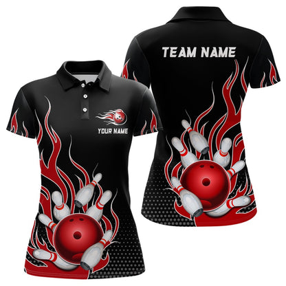 Custom Bowling Polo Shirts, Red Flame Bowling Polo Shirts For Men And Women Custom Bowling Team Jerseys Unisex