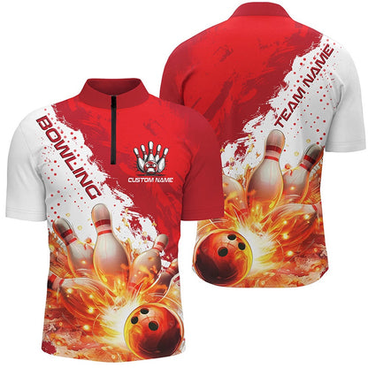 Custom Bowling Polo Shirts, Red Flame Strike Bowling Custom Team Shirts For Men And Women, Bowlers Outfit Bowling Team Jersey