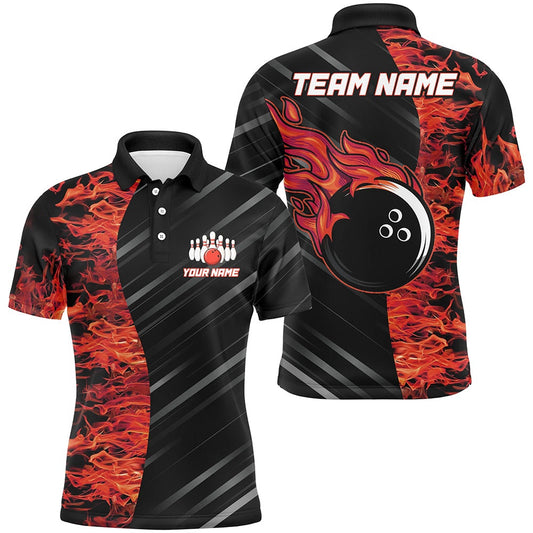 Custom Bowling Polo Shirts, Red Flames Bowling Jersey Men Women Custom Bowling Polo Shirt For Team