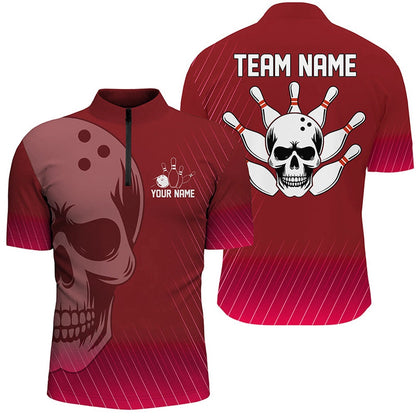 Custom Bowling Polo Shirts, Red Skull Bowling Shirts Men & Women Custom Bowling Team Jersey Unisex