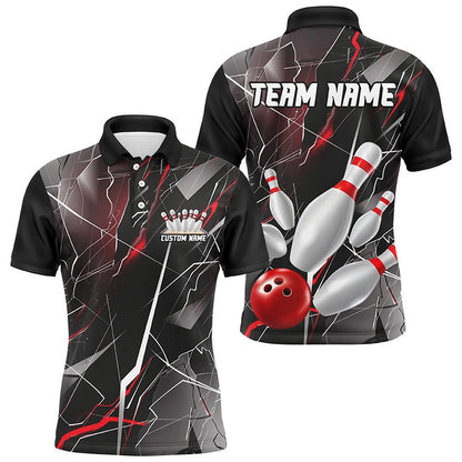 Custom Bowling Polo Shirts, Red Thunder Lightning Custom Bowling Team Shirts For Men And Women, Strike Bowling Jerseys