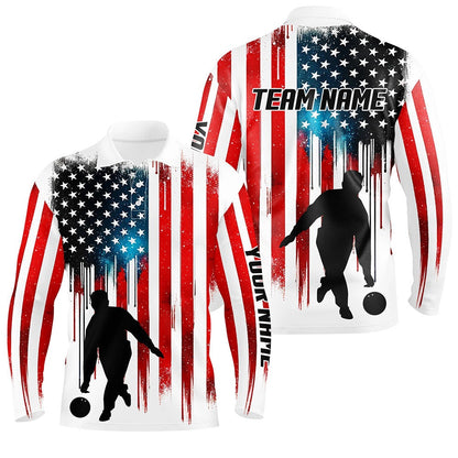 Custom Bowling Polo Shirts, Red White And Blue American Flag Bowling Polo Shirts For Men Custom Bowling Team Jerseys For Bowlers