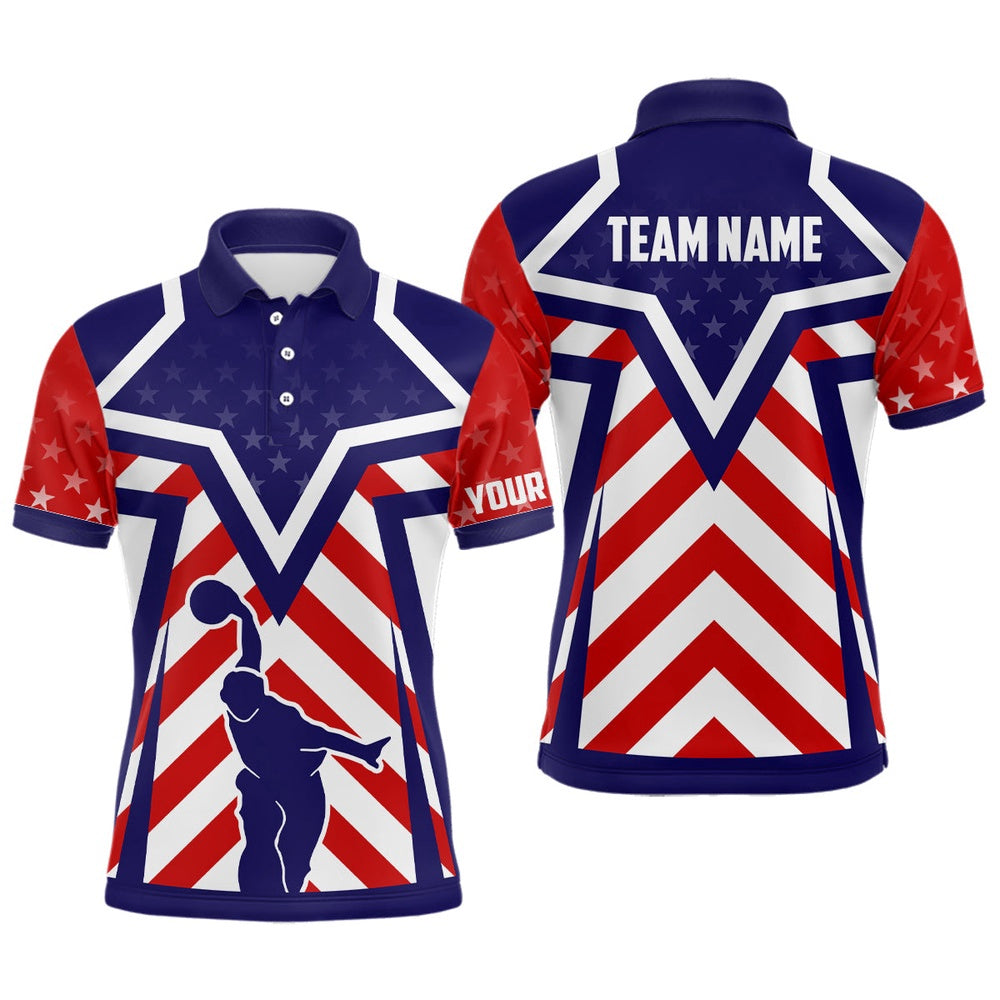 Custom Bowling Polo Shirts, Red, White And Blue American Flag Bowling Polo Shirts For Men Custom Bowling Team League Jerseys