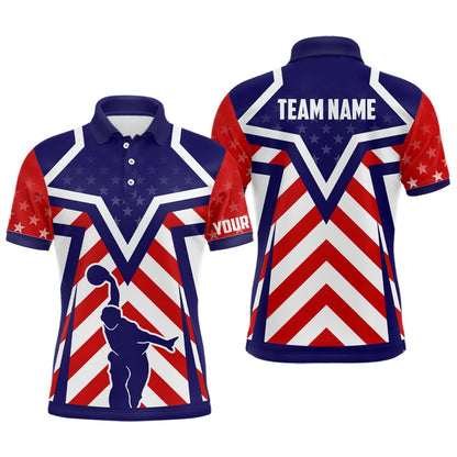 Custom Bowling Polo Shirts, Red, White And Blue American Flag Bowling Polo Shirts For Men Custom Bowling Team League Jerseys