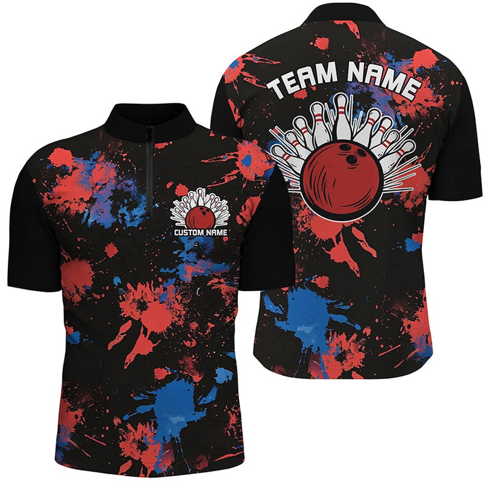Custom Bowling Polo Shirts, Red White And Blue Colors Camo Custom Men And Women Bowling Team Shirts Bowler Outfits