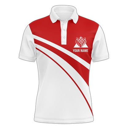 Custom Bowling Polo Shirts, Red&White Bowling Polo Shirt Funny Personalized Bowling Shirt Men Custom Bowling Jersey For Team