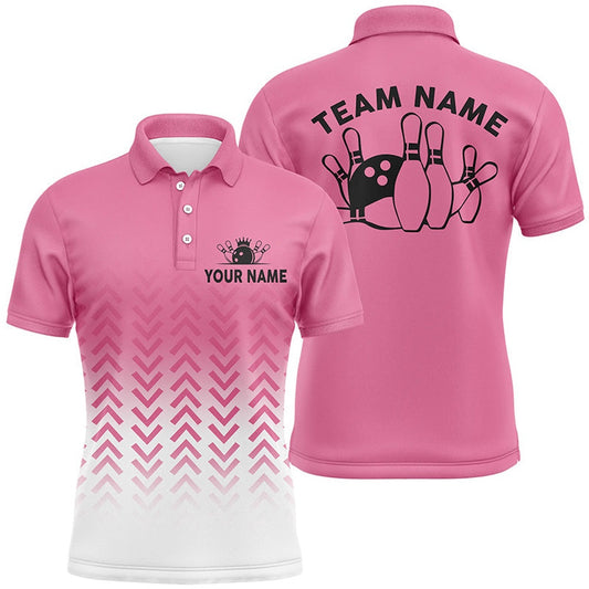Custom Bowling Polo Shirts, Retro Bowling Polo Shirts For Men Custom Team Shirts Bowling Jerseys, Gifts For Bowlers Pink