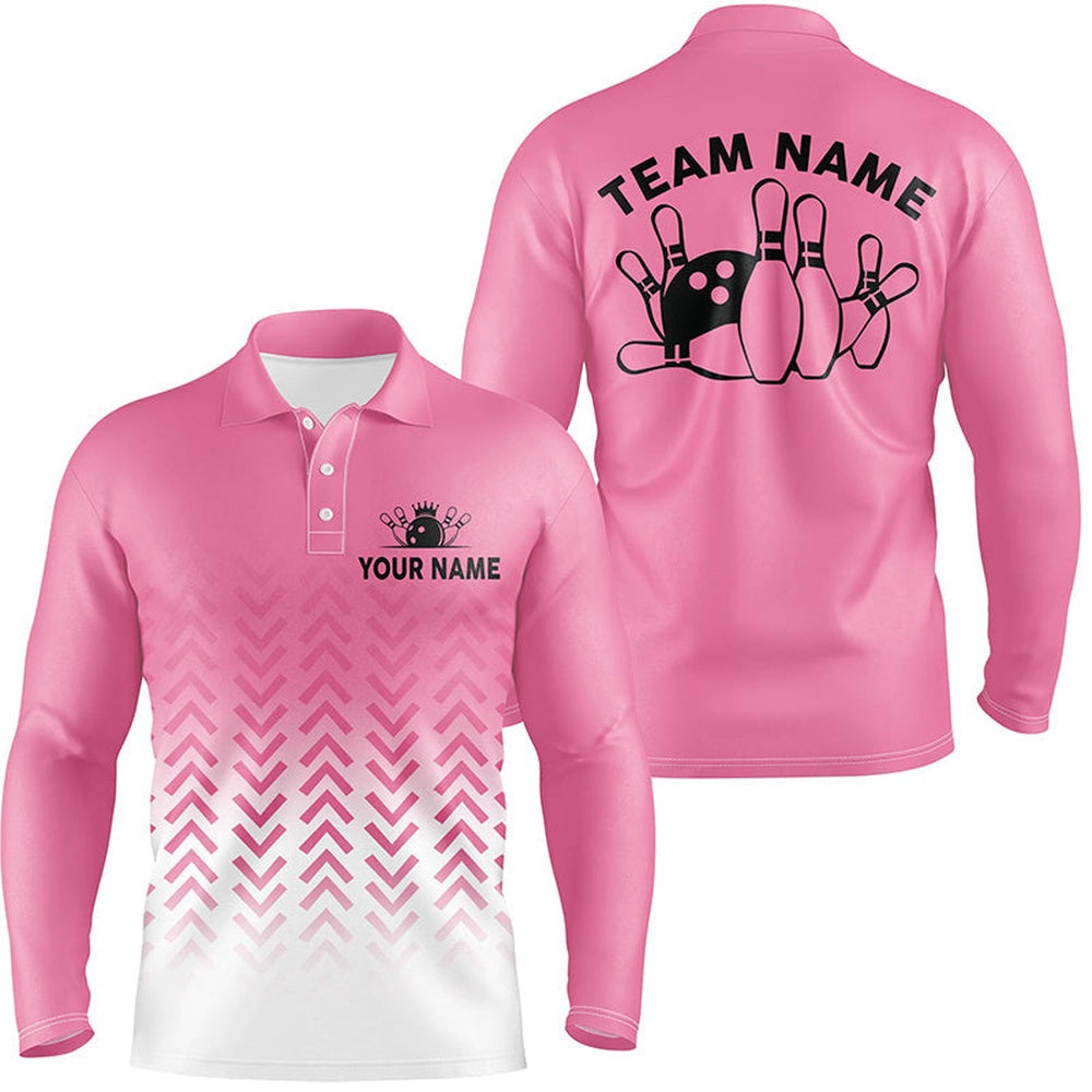 Custom Bowling Polo Shirts, Retro Bowling Polo Shirts For Men Custom Team Shirts Bowling Jerseys, Gifts For Bowlers Pink