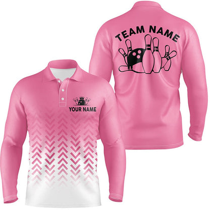 Custom Bowling Polo Shirts, Retro Bowling Polo Shirts For Men Custom Team Shirts Bowling Jerseys, Gifts For Bowlers Pink