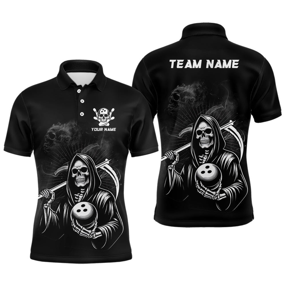 Custom Bowling Polo Shirts, Skeleton Bowling Shirt Custom Skull Bowling Polo Shirt For Men Bowling Team League Bowling Gift For Bowlers