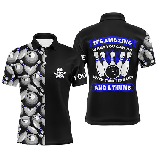 Custom Bowling Polo Shirts, Skull Black Mens Bowling Polo Shirt Custom It'S Amazing What You Can Do With Two Fingers And A Thumb
