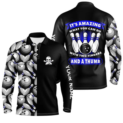 Custom Bowling Polo Shirts, Skull Black Mens Bowling Polo Shirt Custom It'S Amazing What You Can Do With Two Fingers And A Thumb