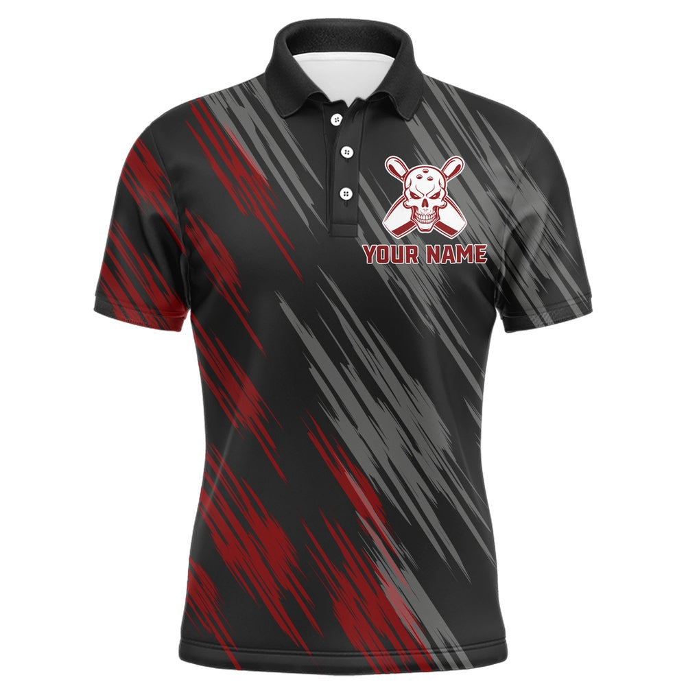Custom Bowling Polo Shirts, Skull Bowling Polo Shirt For Men Black&Red Bowling Jersey Bowling Team Shirt