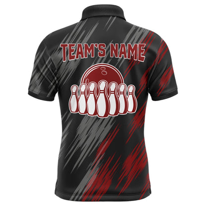 Custom Bowling Polo Shirts, Skull Bowling Polo Shirt For Men Black&Red Bowling Jersey Bowling Team Shirt