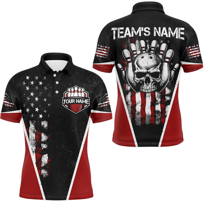 Custom Bowling Polo Shirts, Skull Bowling Polo Shirt Personalized American Bowling Team Jersey For Men & Women