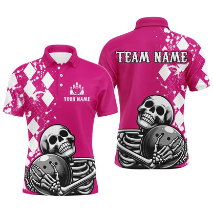 Custom Bowling Polo Shirts, Skull Bowling Shirt For Men Custom Bowling Jersey Bowling Polo Shirt