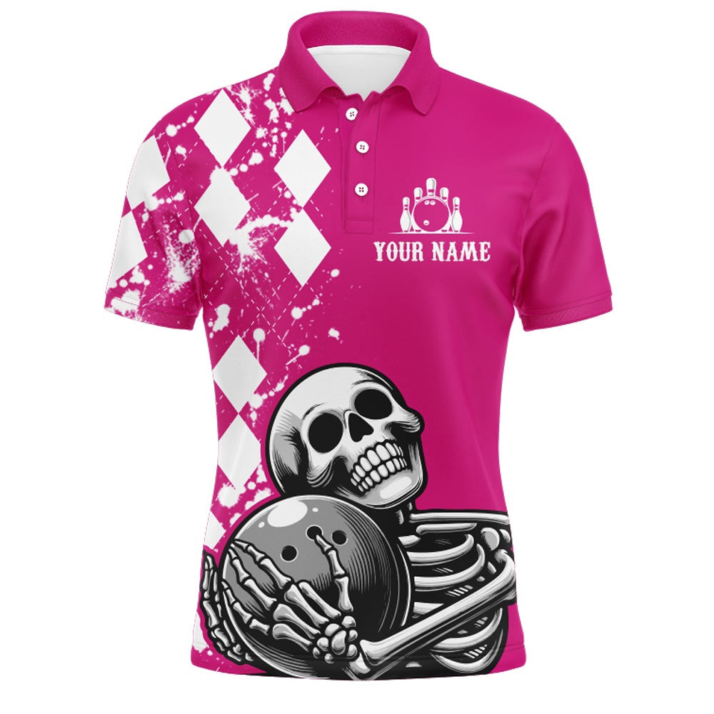 Custom Bowling Polo Shirts, Skull Bowling Shirt For Men Custom Bowling Jersey Bowling Polo Shirt