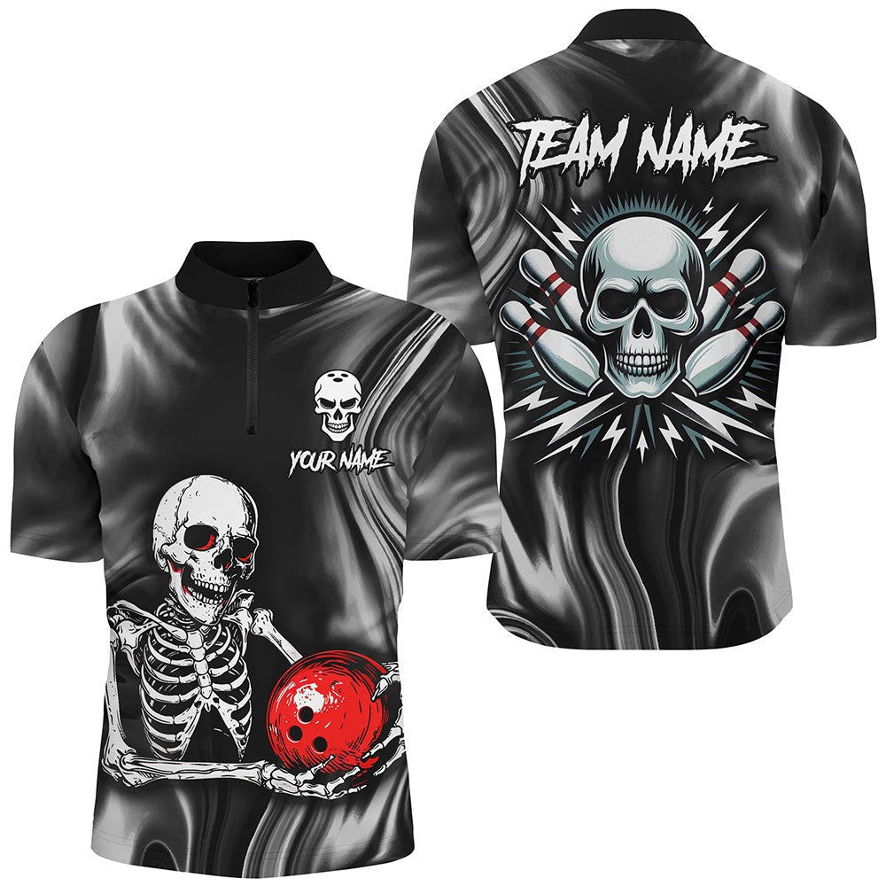 Custom Bowling Polo Shirts, Skull Bowling Shirt For Men Custom Bowling Jersey Bowling Zip Shirt Bowling Team League
