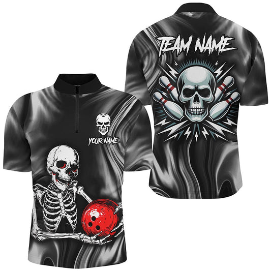 Custom Bowling Polo Shirts, Skull Bowling Shirt For Men Custom Bowling Jersey Bowling Zip Shirt Bowling Team League