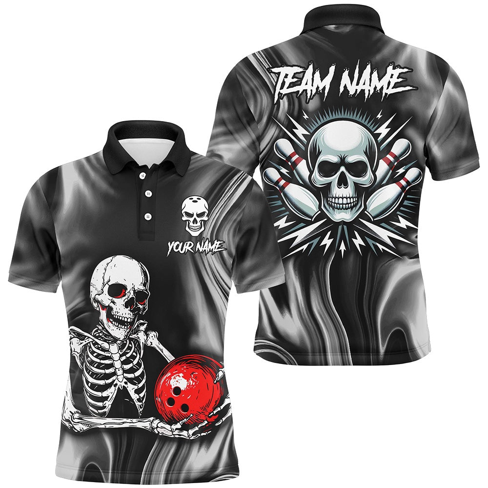 Custom Bowling Polo Shirts, Skull Bowling Shirt Personalized Bowling Team League Skull Polo Shirt For Men
