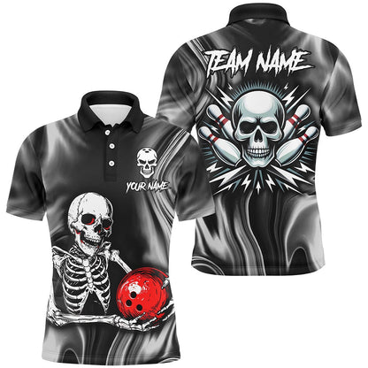 Custom Bowling Polo Shirts, Skull Bowling Shirt Personalized Bowling Team League Skull Polo Shirt For Men