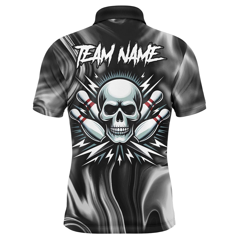 Custom Bowling Polo Shirts, Skull Bowling Shirt Personalized Bowling Team League Skull Polo Shirt For Men