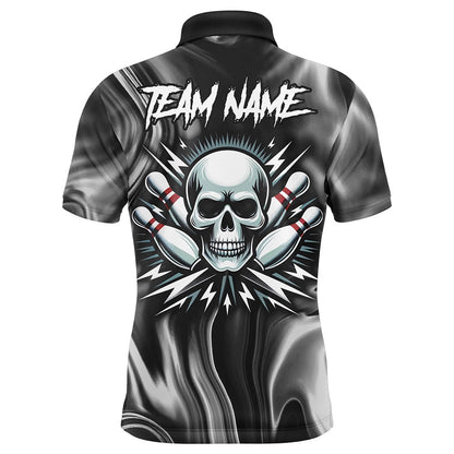 Custom Bowling Polo Shirts, Skull Bowling Shirt Personalized Bowling Team League Skull Polo Shirt For Men