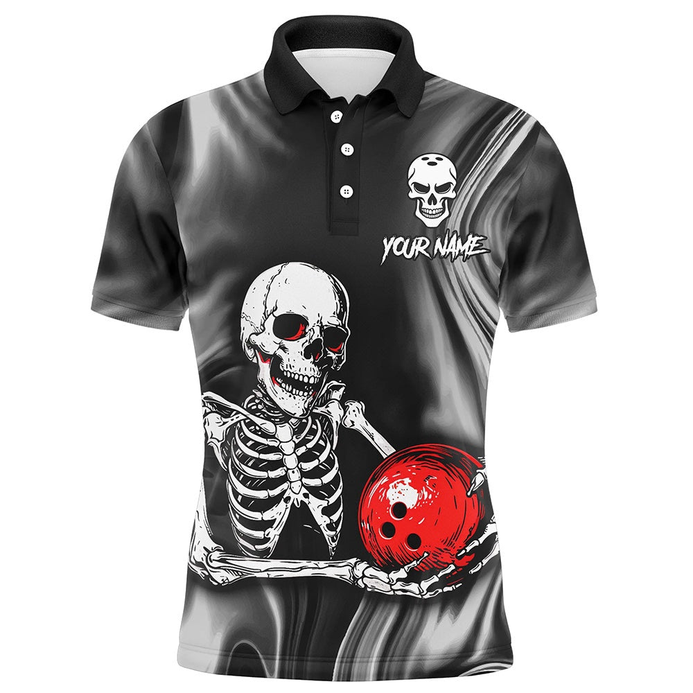 Custom Bowling Polo Shirts, Skull Bowling Shirt Personalized Bowling Team League Skull Polo Shirt For Men