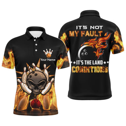 Custom Bowling Polo Shirts, Skull Flame Polo Bowling Shirt For Men, Funny Custom Bowlers Jersey Short Sleeve