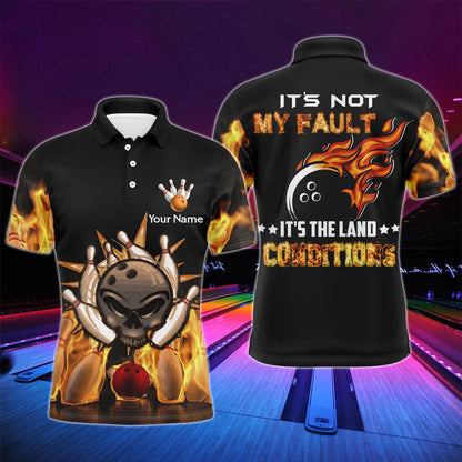Custom Bowling Polo Shirts, Skull Flame Polo Bowling Shirt For Men, Funny Custom Bowlers Jersey Short Sleeve