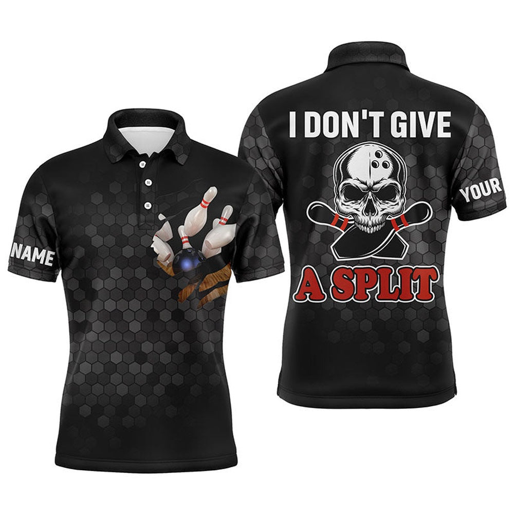 Custom Bowling Polo Shirts, Skull Polo Bowling Shirt For Men Bowlers, Personalized Cool Bowling Jersey I Don'T Give A Split
