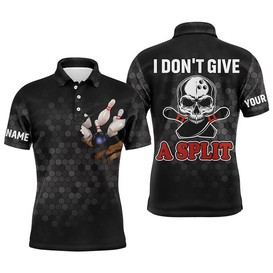 Custom Bowling Polo Shirts, Skull Polo Bowling Shirt For Men Bowlers, Personalized Cool Bowling Jersey I Don'T Give A Split
