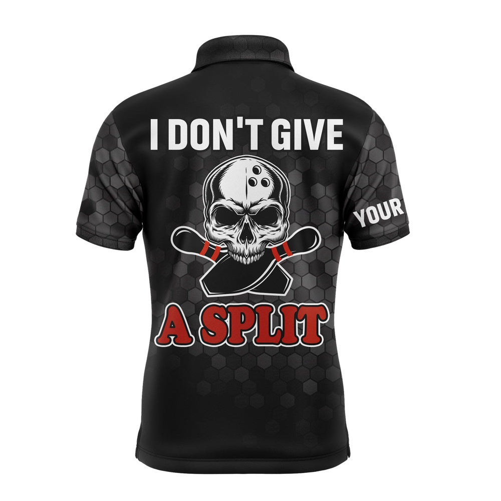 Custom Bowling Polo Shirts, Skull Polo Bowling Shirt For Men Bowlers, Personalized Cool Bowling Jersey I Don'T Give A Split