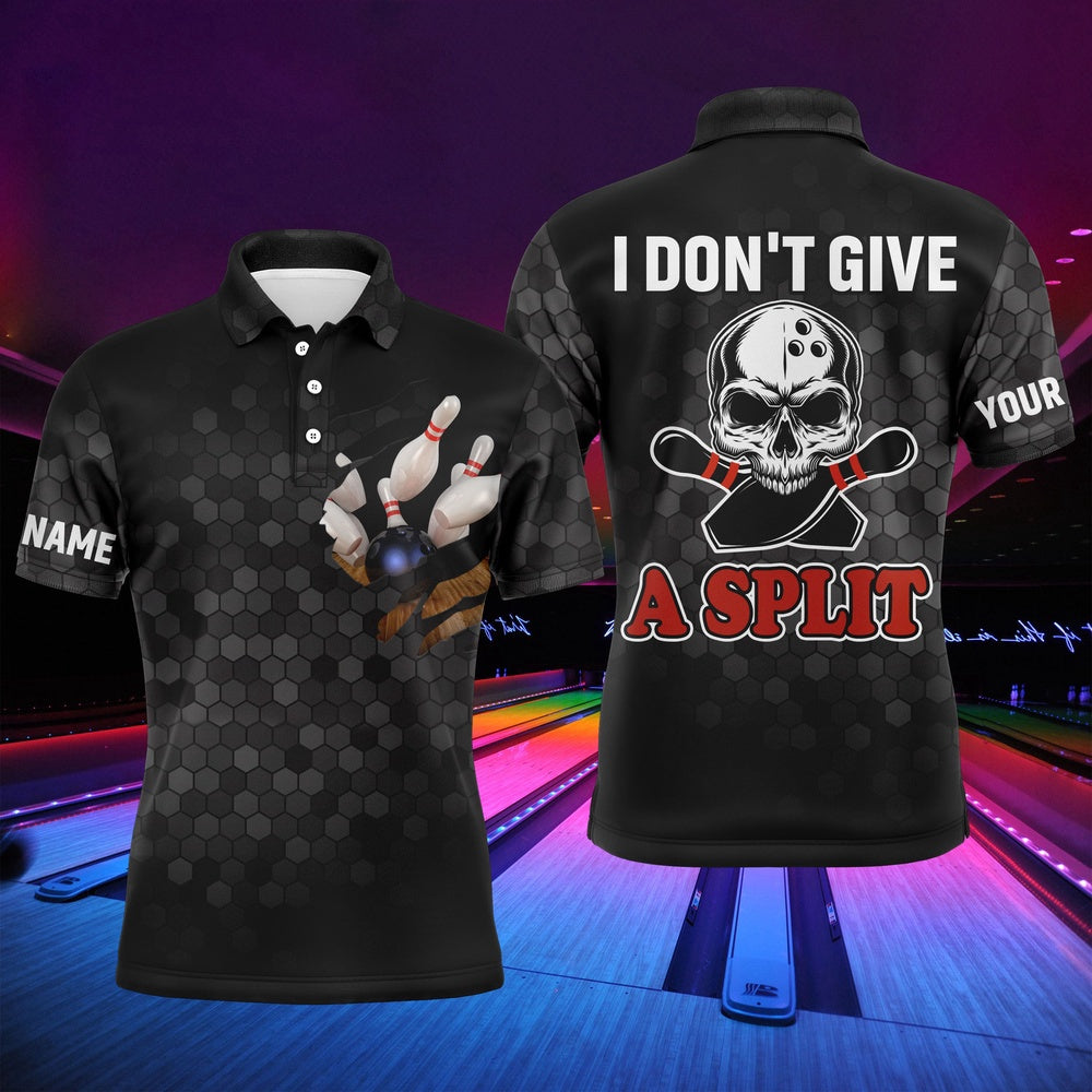 Custom Bowling Polo Shirts, Skull Polo Bowling Shirt For Men Bowlers, Personalized Cool Bowling Jersey I Don'T Give A Split