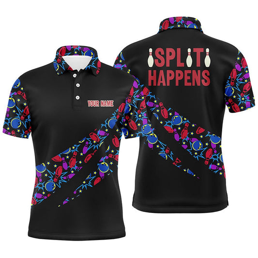 Custom Bowling Polo Shirts, Split Happens Personalized Bowling Camo Shirt For Men, Team League Bowling Jersey Men Polo Shirt