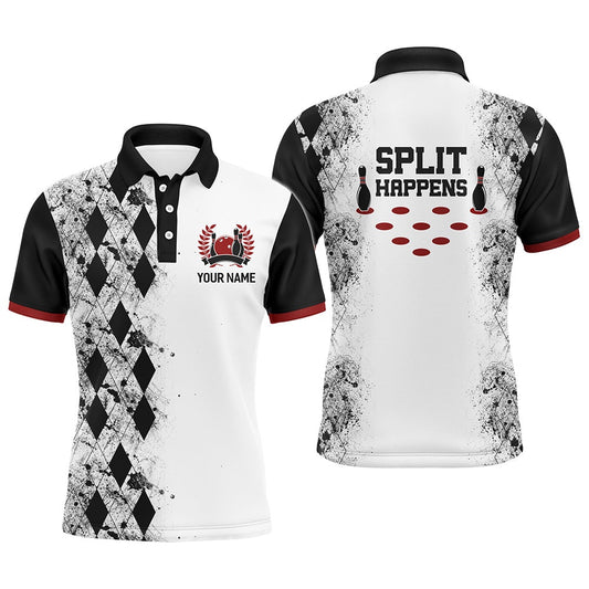 Custom Bowling Polo Shirts, Split Happens Personalized Bowling Shirt For Men League Bowling Jersey With Name Men Polo Shirt