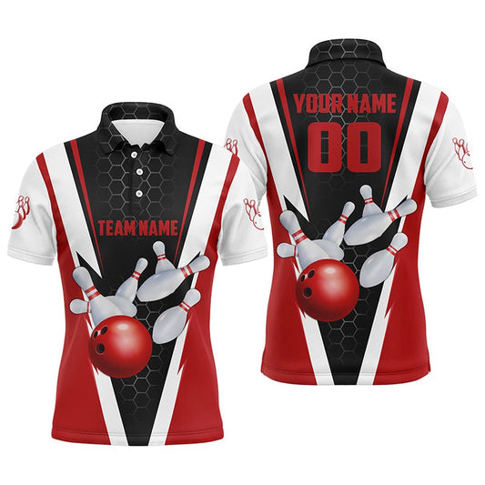 Custom Bowling Polo Shirts, Strike Bowling Custom Red Bowling Polo Shirts For Men, Bowling Team Jerseys With Name And Number