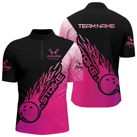 Custom Bowling Polo Shirts, Strike Bowling Pink Bowling Polo Shirts For Men, Custom Bowling Team Shirts Bowler Outfit