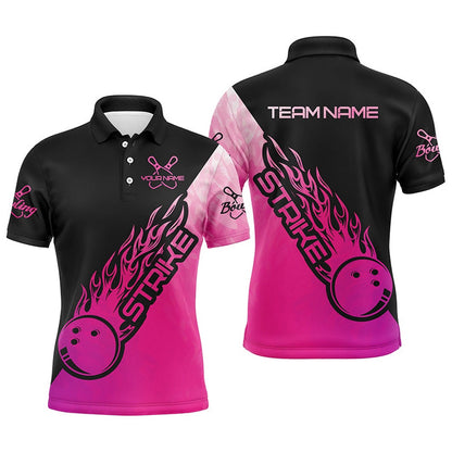 Custom Bowling Polo Shirts, Strike Bowling Pink Bowling Polo Shirts For Men, Custom Bowling Team Shirts Bowler Outfit