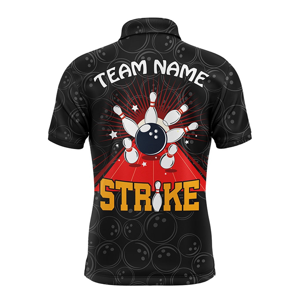 Custom Bowling Polo Shirts, Strike Flame Bowling Shirt For Men Custom Black Bowling Jersey Team Bowling Polo Shirt