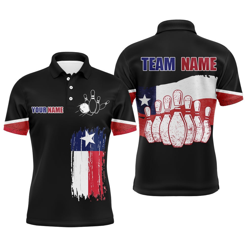 Custom Bowling Polo Shirts, Texas Flag Bowling Polo Shirt For Men Custom Bowling Team League Jersey Vintage Bowling Shirt
