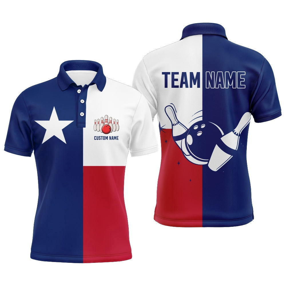 Custom Bowling Polo Shirts, Texas Flag Bowling Shirts For Men Bowling Team League Jersey Custom Bowling Polo Shirts