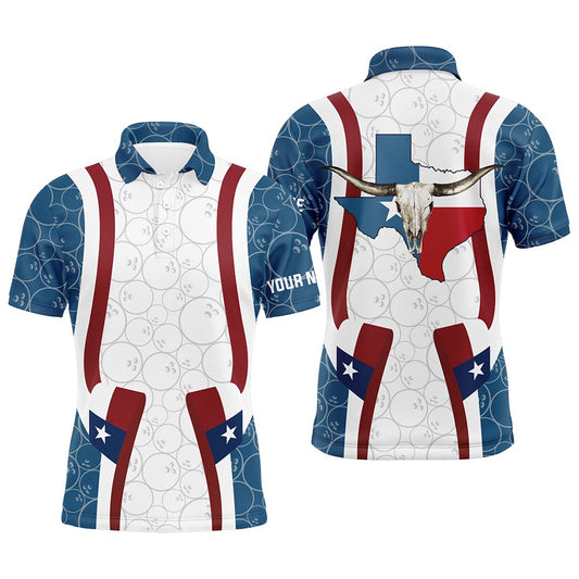 Custom Bowling Polo Shirts, Texas Flag Longhorn Bowling Shirts For Men Bowling Team League Jersey Custom Bowling Polo Shirts