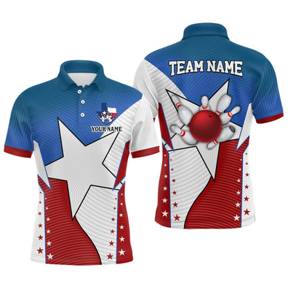Custom Bowling Polo Shirts, Texas Flag Retro Bowling Polo Shirts For Men Custom Team Shirts Bowling Jerseys, Gifts For Bowlers