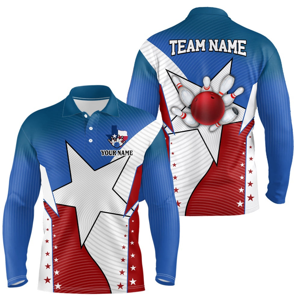 Custom Bowling Polo Shirts, Texas Flag Retro Bowling Polo Shirts For Men Custom Team Shirts Bowling Jerseys, Gifts For Bowlers