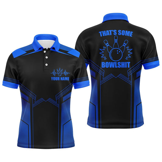 Custom Bowling Polo Shirts, That'S Some Bowlshit Bowling Polo Shirt For Men Custom Blue&Black Bowling Team League Jersey