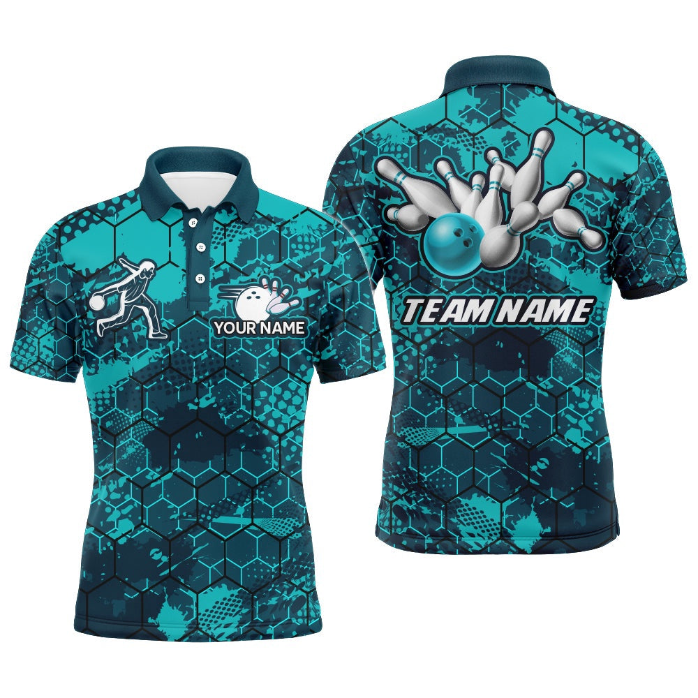 Custom Bowling Polo Shirts, Turquoise Bowling Polo Shirt Custom Bowling Jersey For Men Bowling Shirts For Team